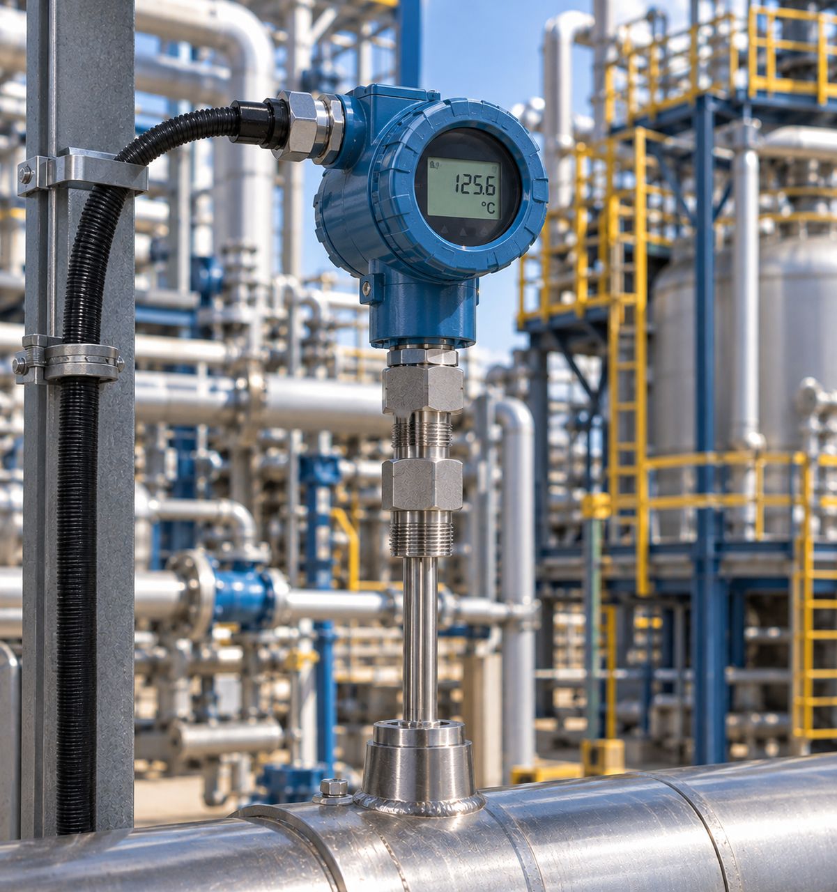 Transmissor de temperatura em planta industrial