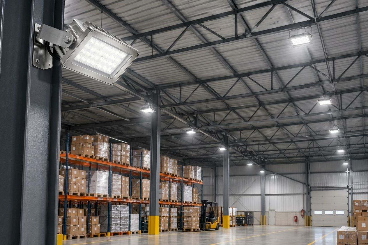 Projetor LED em aço inox fixado em poste
